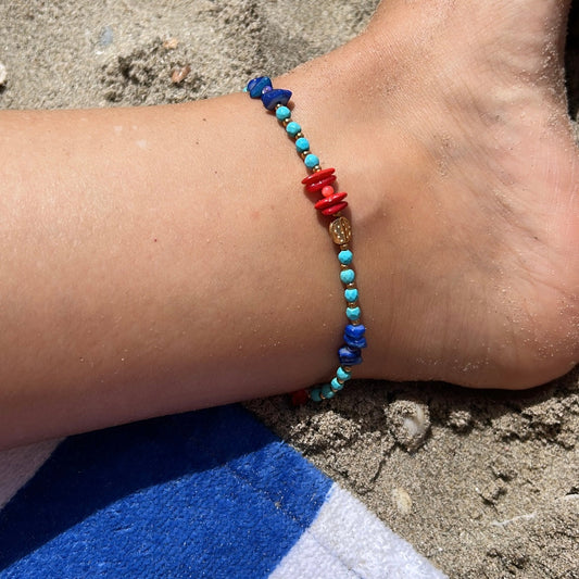 Colorful beaded waterproof anklet