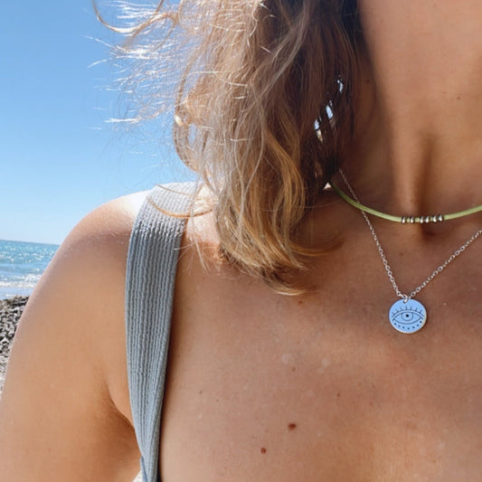 Turkish Evil Eye Necklace Waterproof (Steel and Gold)